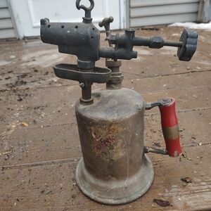 Vintage Metal Blowtorch with Red Handle